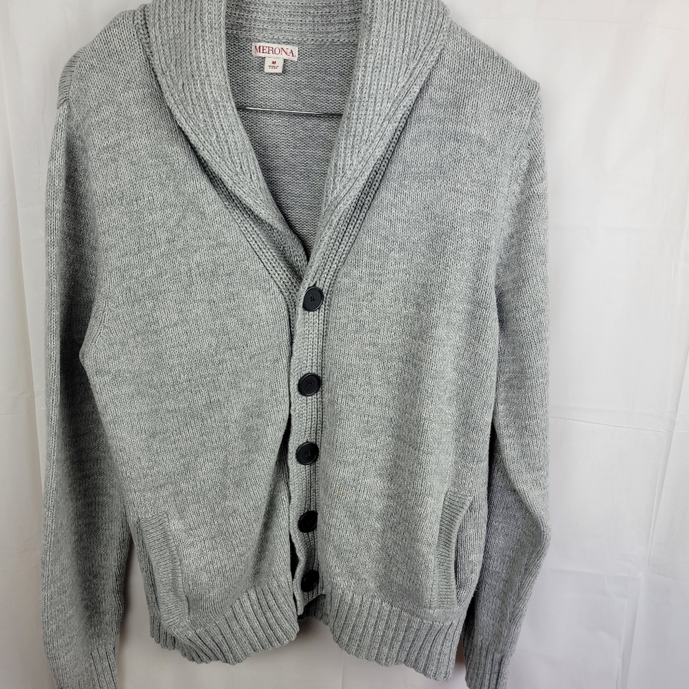 Merona button down knit cardigan preppy Grey Sweater medium